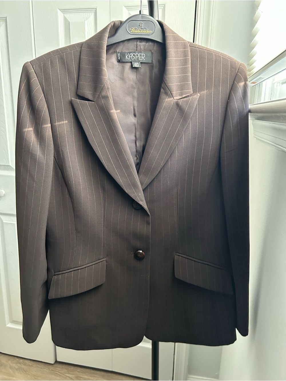 Kasper Brown Pinstripe Single-Button Blazer